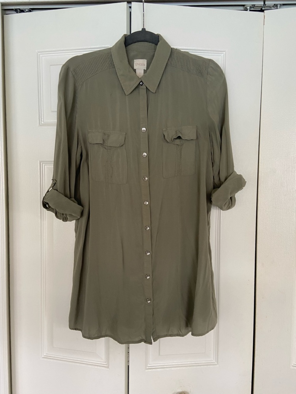 Chico's Olive Green Button-Down Top - Picture 1 of 4